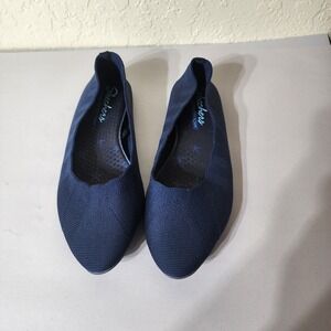 Skechers Cleo Bewitch Navy Blue Knit Pointed Toe Ballet Flats 48885 Womens 7.5